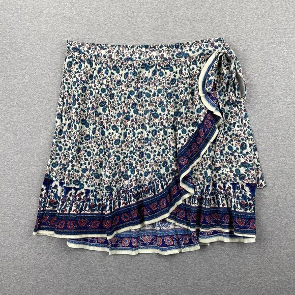 BILA Wrap Mini Skirt Large Blue Paisley Floral Western Cowgirl Lightweight Boho - Picture 15 of 15